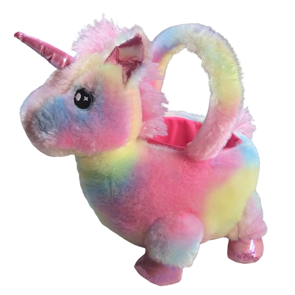 Vibrant Rainbow Plush Unicorn Easter Basket
